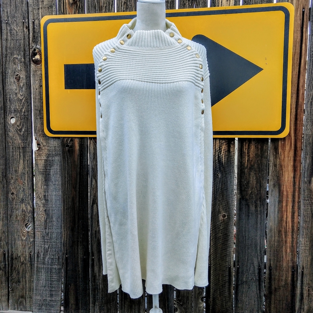GILI Knit Cream Poncho Cape Sweater Jacket